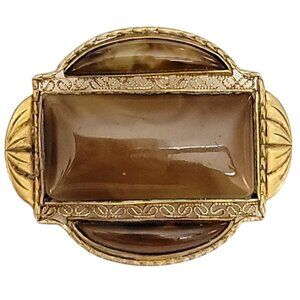 Czechoslovakia Gold Tone Filigree Stone Brooch Pin, M270